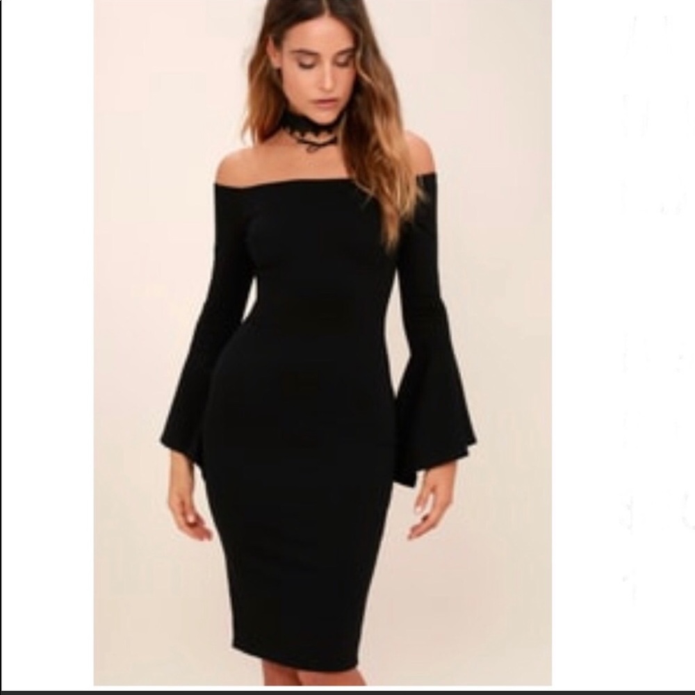 Lulus Black Off the Shoulder Midi Dress